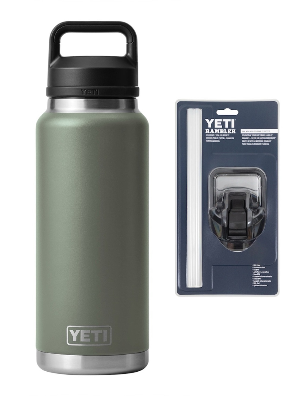 Yeti "Camp Green" Rambler 36oz and Straw Cap bundle